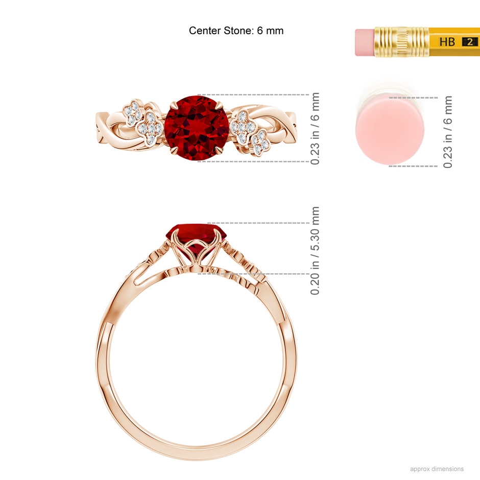 6mm Labgrown Lab-Grown Nature-Inspired Round Ruby Floral Engagement Ring in Rose Gold ruler