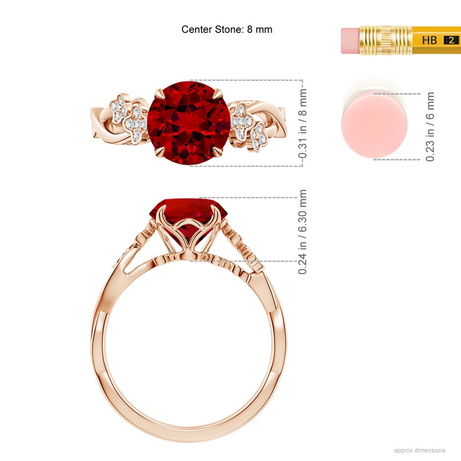 8mm Labgrown Lab-Grown Nature-Inspired Round Ruby Floral Engagement Ring in 18K Rose Gold ruler