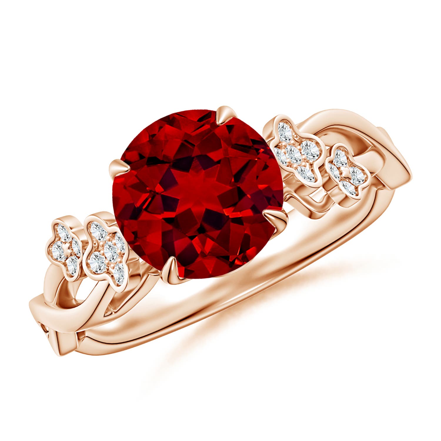 8mm Labgrown Lab-Grown Nature-Inspired Round Ruby Floral Engagement Ring in Rose Gold