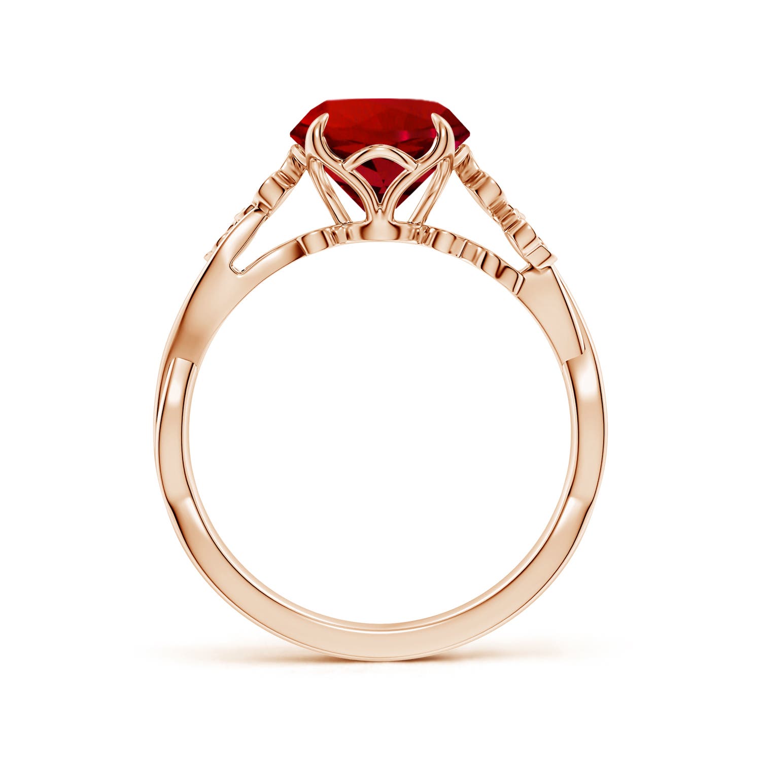 8mm Labgrown Lab-Grown Nature-Inspired Round Ruby Floral Engagement Ring in Rose Gold