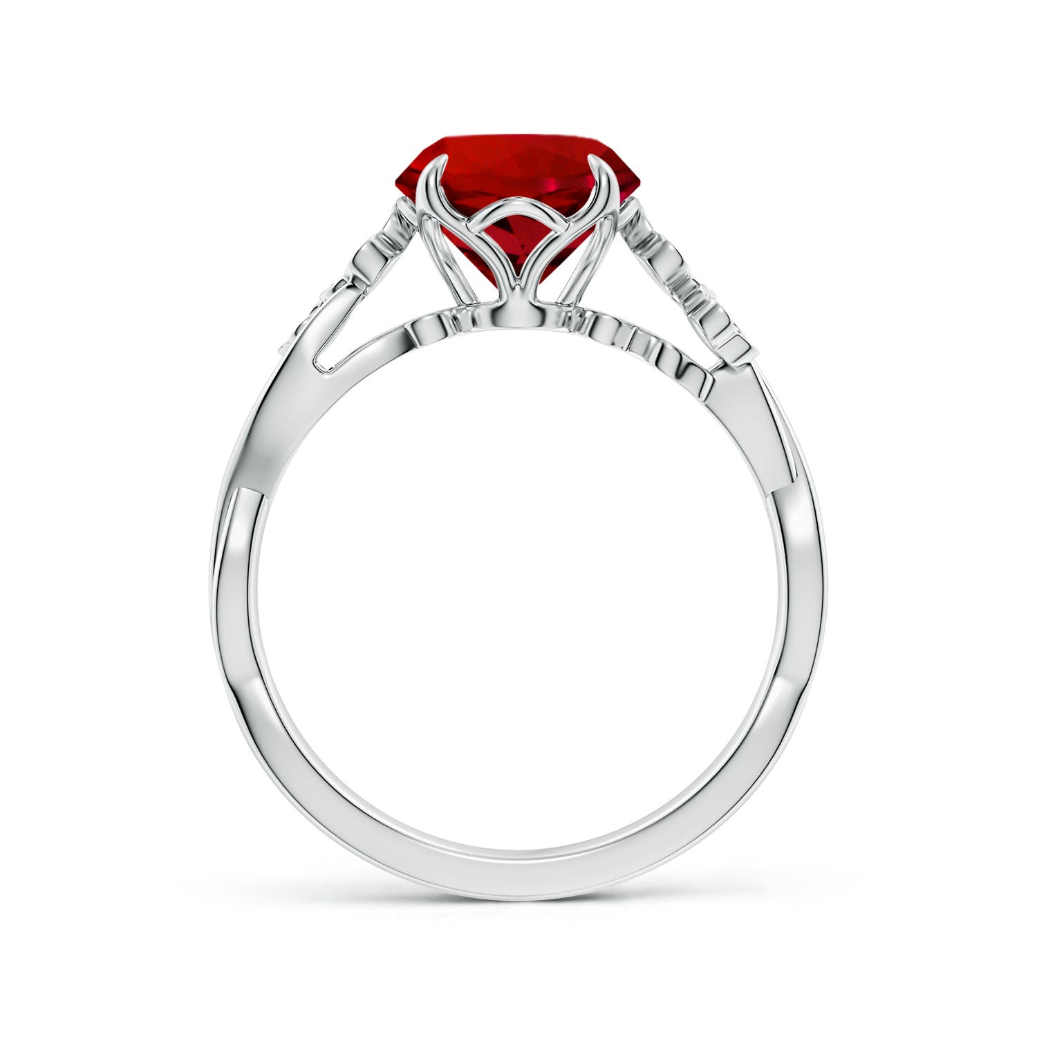 8mm Labgrown Lab-Grown Nature-Inspired Round Ruby Floral Engagement Ring in White Gold