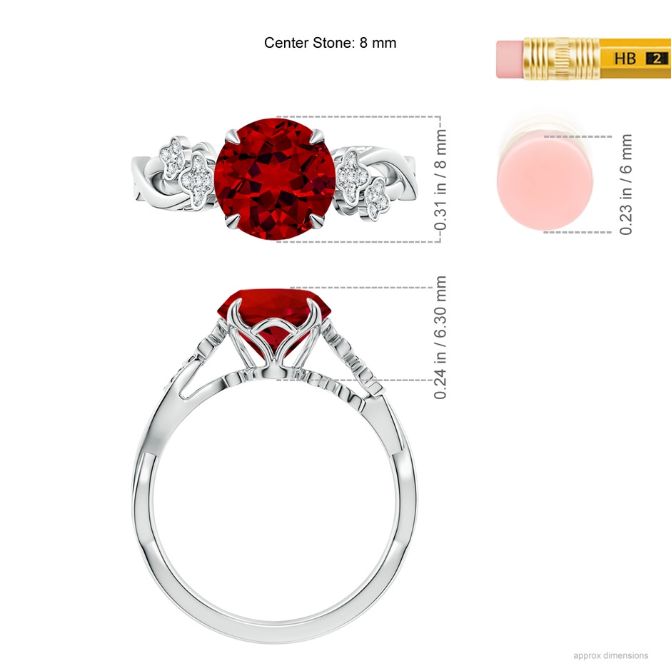 8mm Labgrown Lab-Grown Nature-Inspired Round Ruby Floral Engagement Ring in White Gold ruler