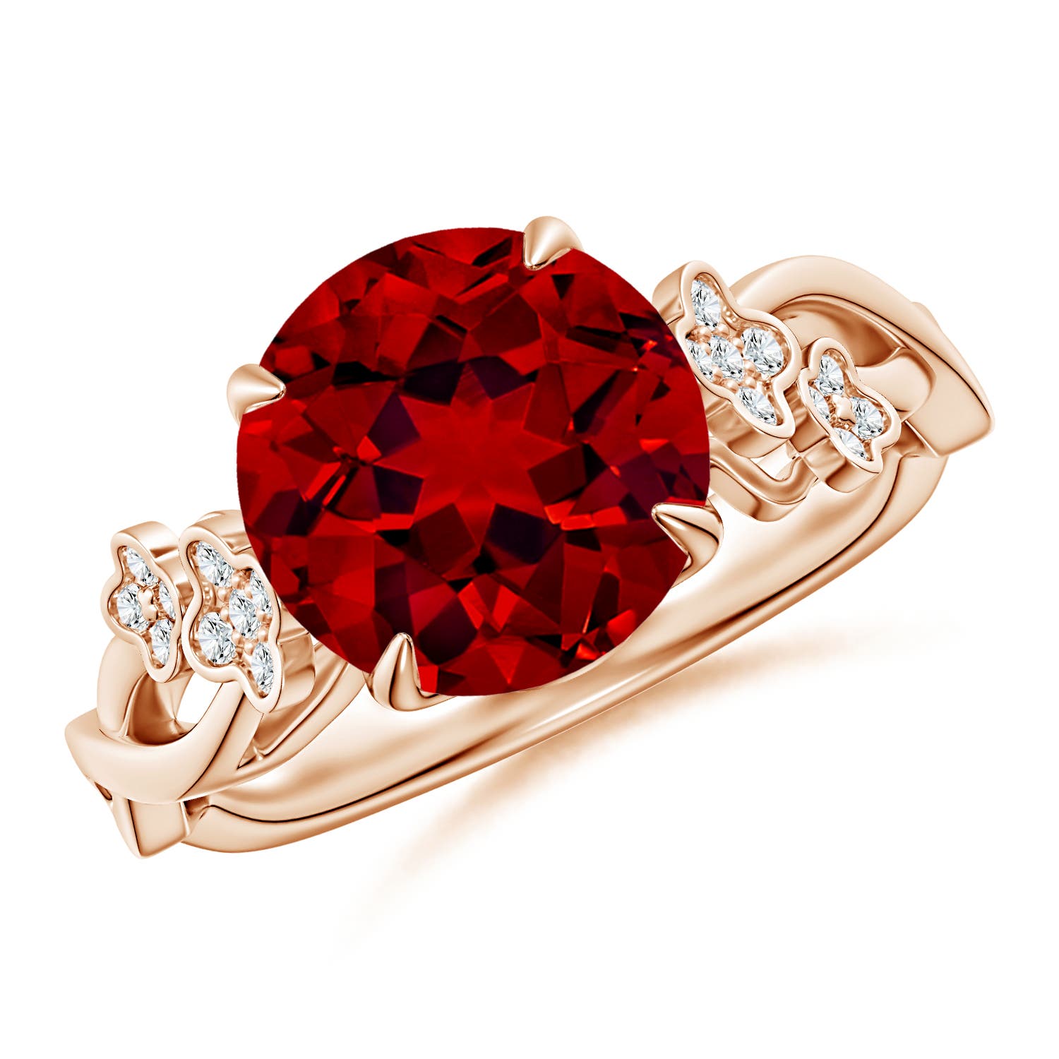 9mm Labgrown Lab-Grown Nature-Inspired Round Ruby Floral Engagement Ring in Rose Gold