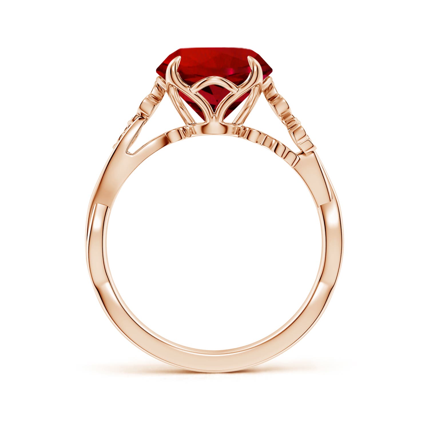 9mm Labgrown Lab-Grown Nature-Inspired Round Ruby Floral Engagement Ring in Rose Gold
