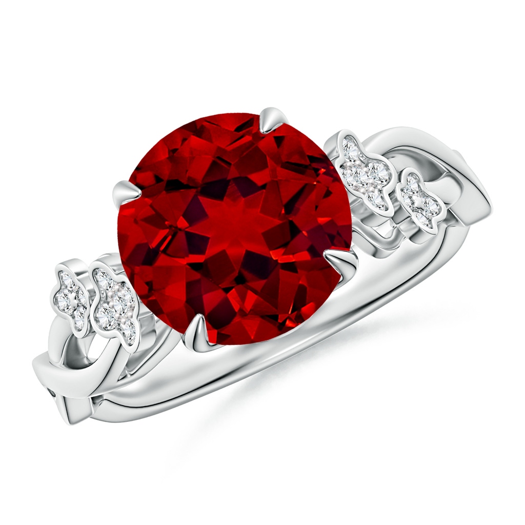 9mm Labgrown Lab-Grown Nature-Inspired Round Ruby Floral Engagement Ring in White Gold
