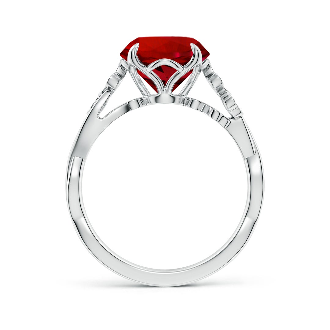 9mm Labgrown Lab-Grown Nature-Inspired Round Ruby Floral Engagement Ring in White Gold - side 3