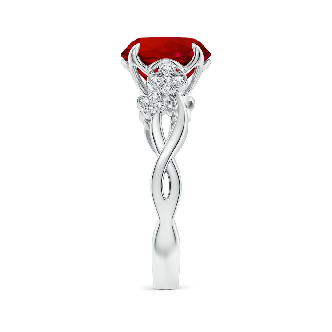 9mm Labgrown Lab-Grown Nature-Inspired Round Ruby Floral Engagement Ring in White Gold - side 4