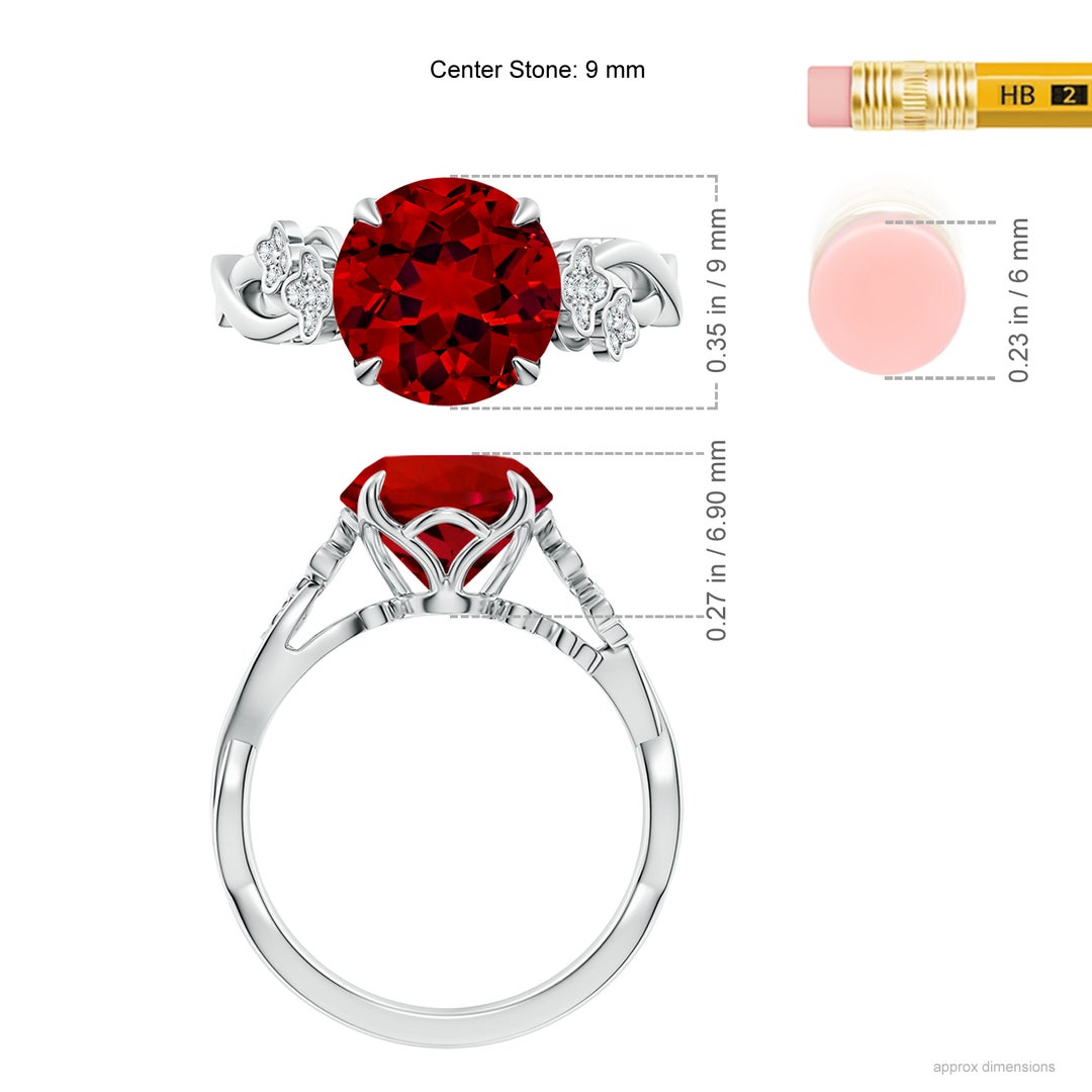9mm Labgrown Lab-Grown Nature-Inspired Round Ruby Floral Engagement Ring in White Gold - ruler