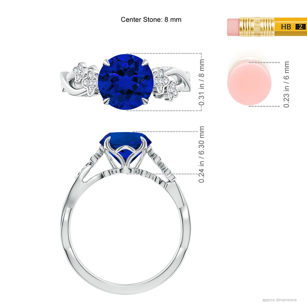 8mm Labgrown Lab-Grown Nature-Inspired Round Blue Sapphire Floral Engagement Ring in White Gold ruler