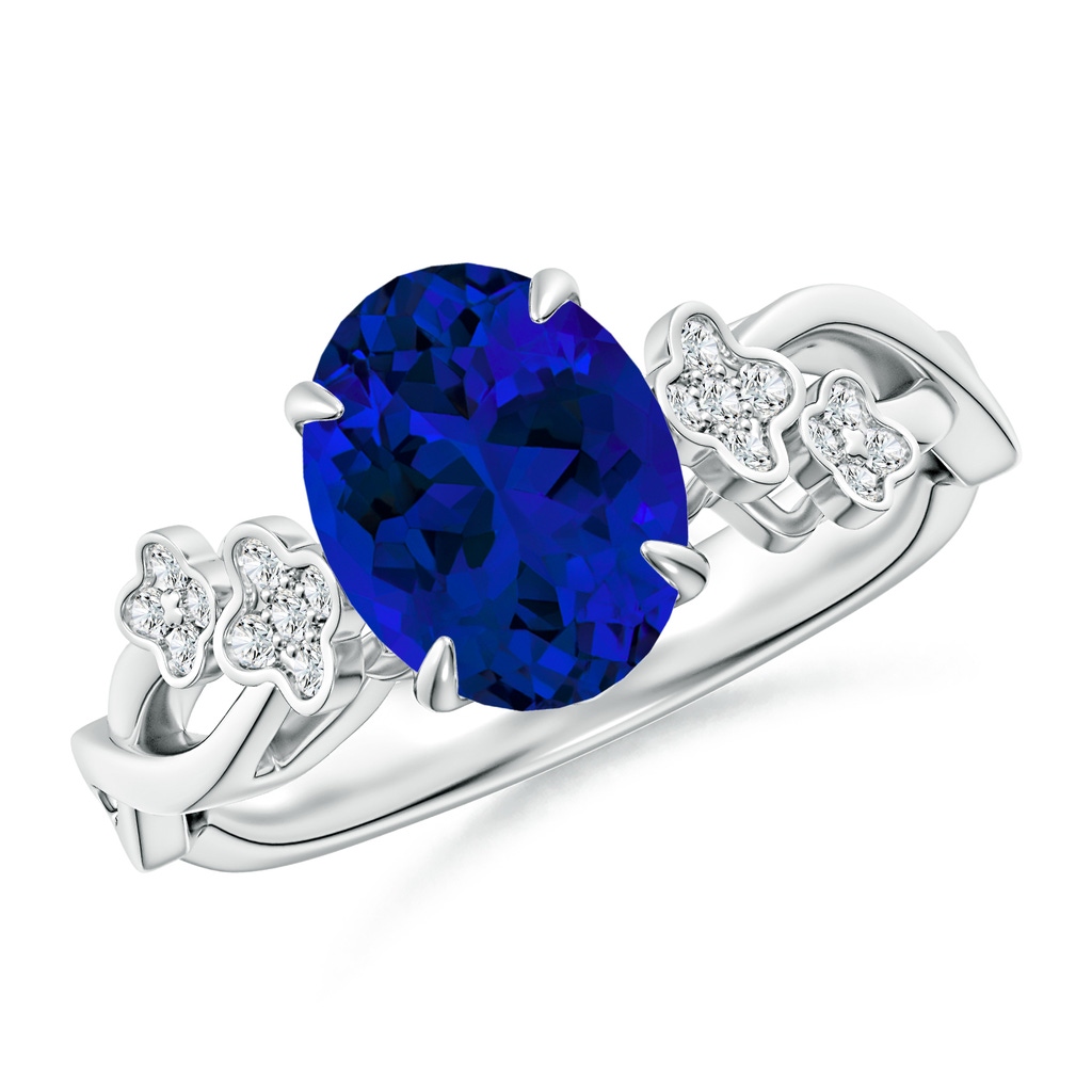 9x7mm Labgrown Lab-Grown Nature-Inspired Oval Blue Sapphire Floral Engagement Ring in White Gold