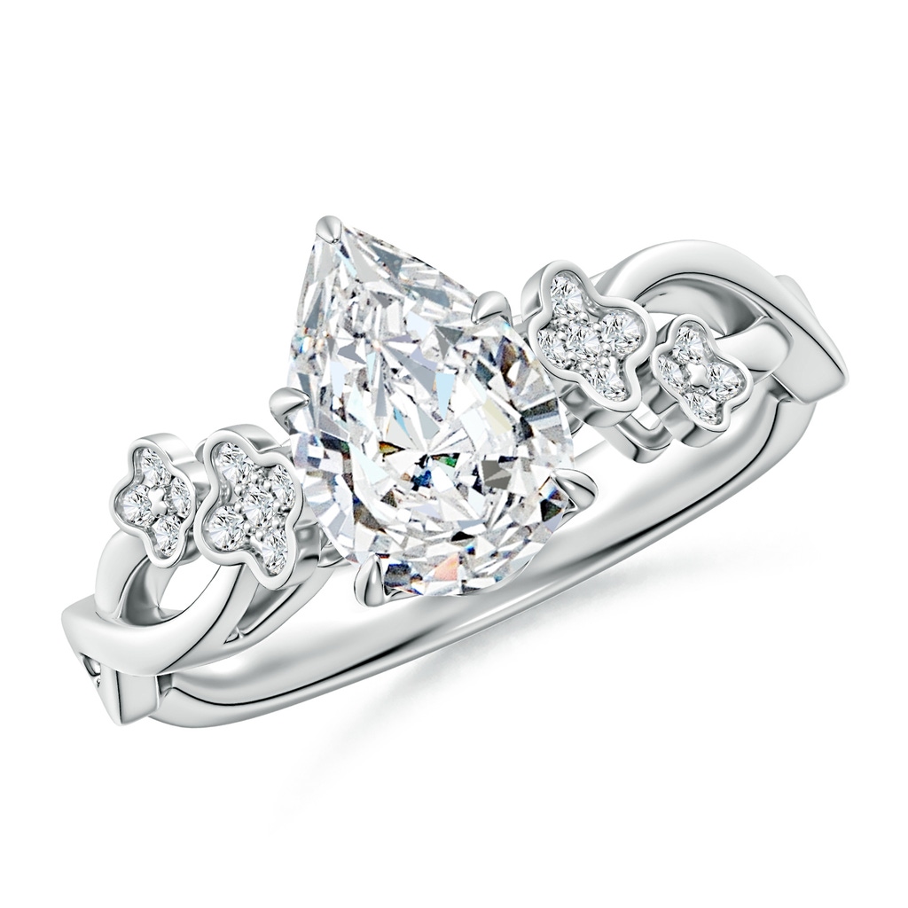 9.5x6mm FGVS Lab-Grown Nature-Inspired Pear Diamond Floral Engagement Ring in White Gold