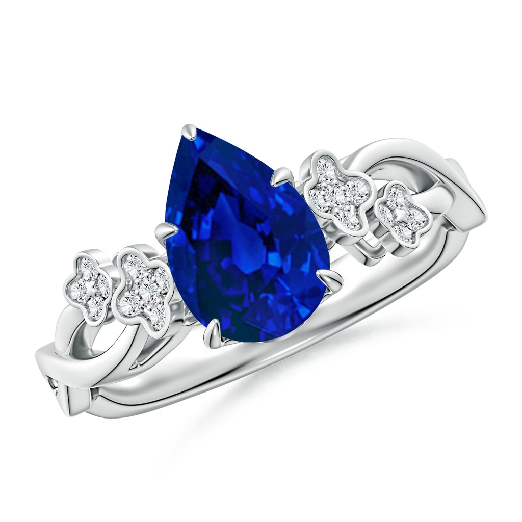 9x7mm Labgrown Lab-Grown Nature-Inspired Pear Blue Sapphire Floral Engagement Ring in White Gold