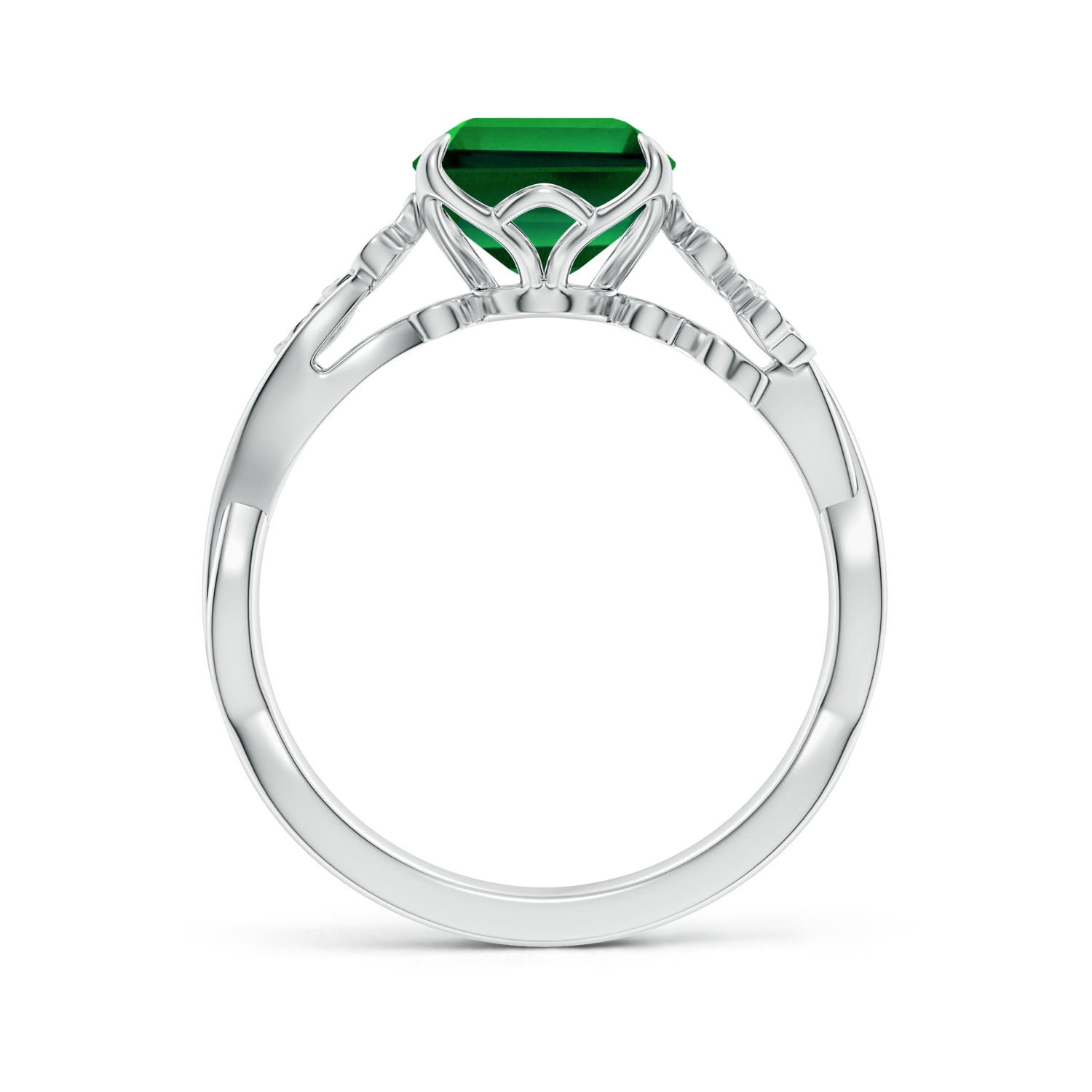 10x8mm Labgrown Lab-Grown Nature-Inspired Emerald-Cut Emerald Floral Engagement Ring in 18K White Gold