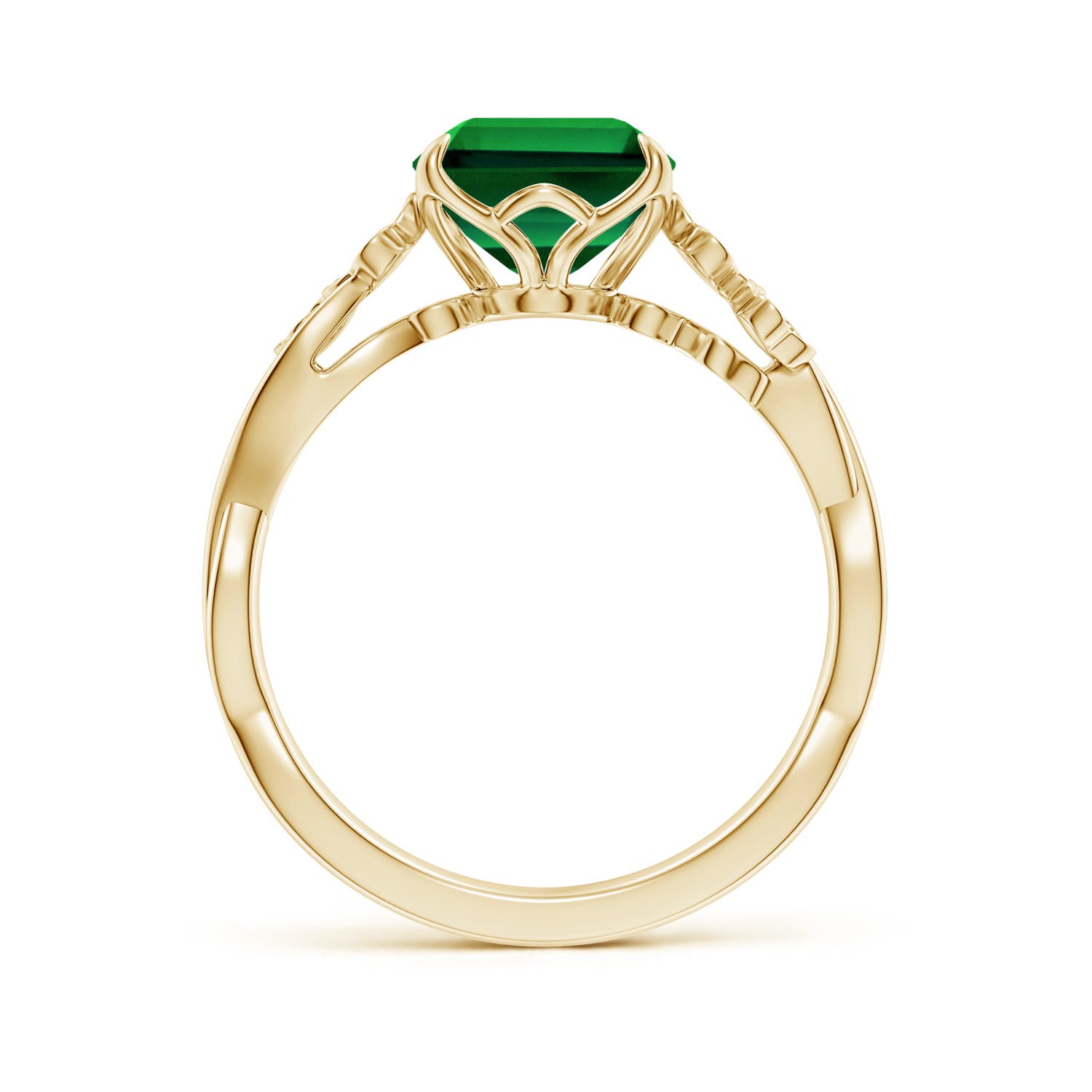 10x8mm Labgrown Lab-Grown Nature-Inspired Emerald-Cut Emerald Floral Engagement Ring in 18K Yellow Gold
