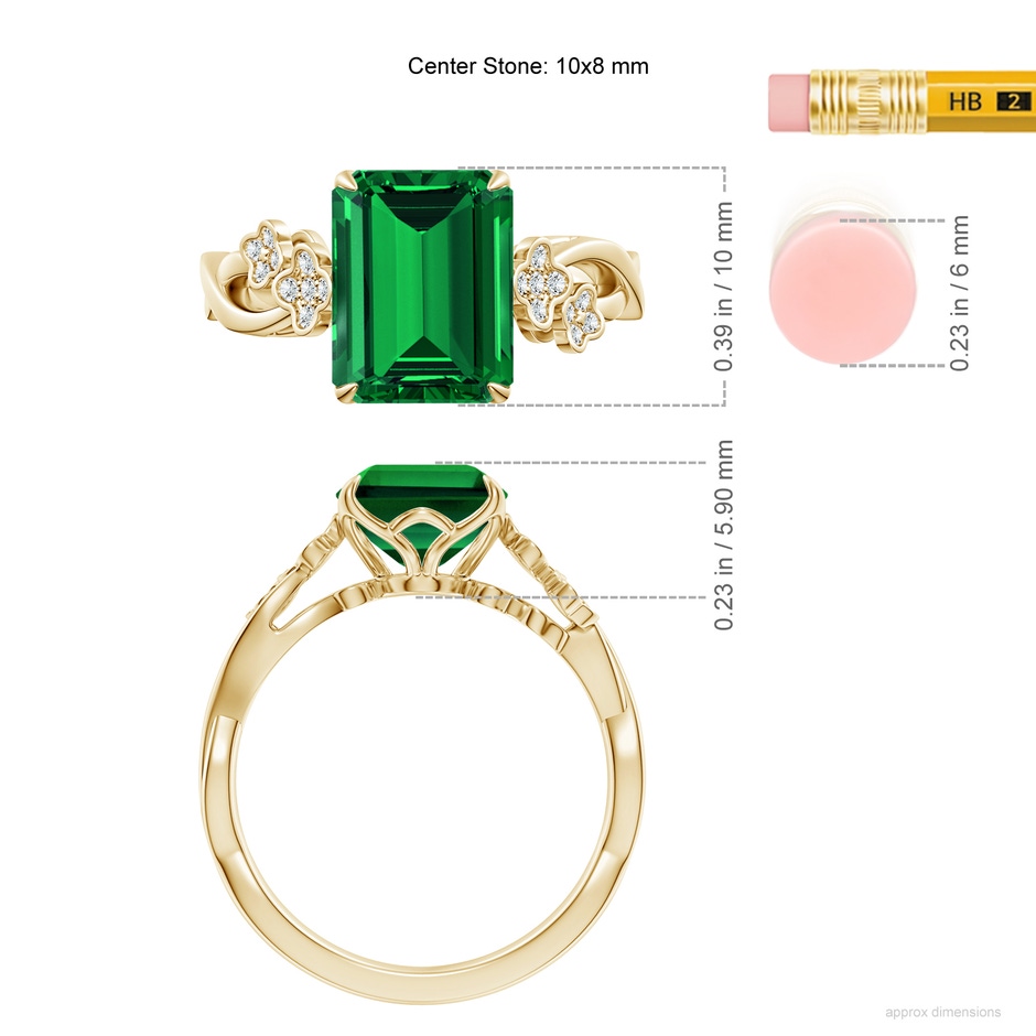 10x8mm Labgrown Lab-Grown Nature-Inspired Emerald-Cut Emerald Floral Engagement Ring in 18K Yellow Gold ruler