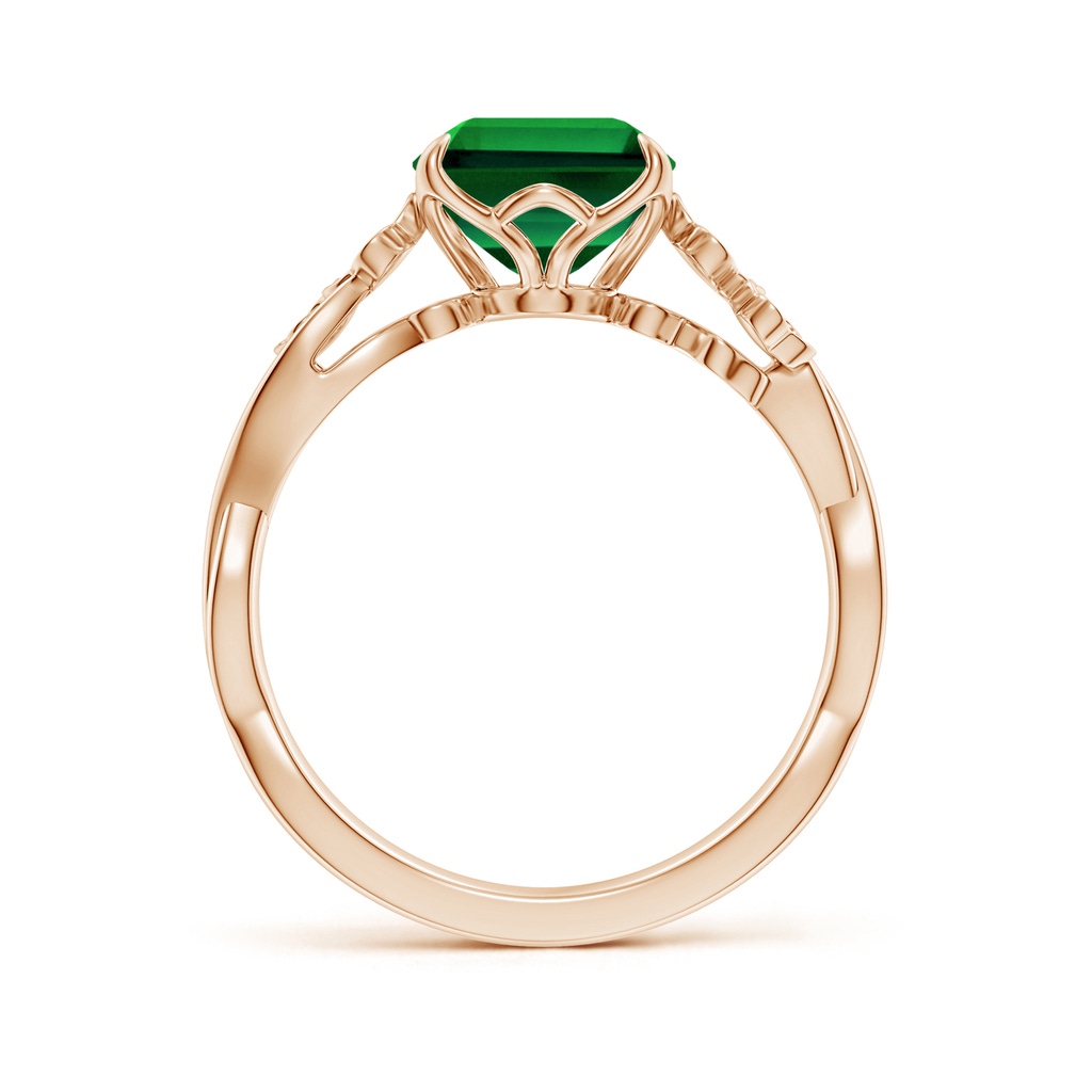 10x8mm Labgrown Lab-Grown Nature-Inspired Emerald-Cut Emerald Floral Engagement Ring in Rose Gold - side 199