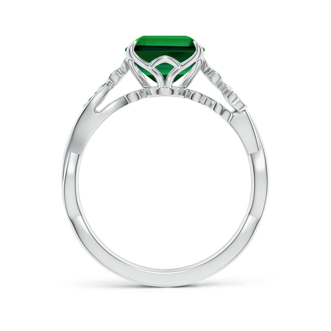 10x8mm Labgrown Lab-Grown Nature-Inspired Emerald-Cut Emerald Floral Engagement Ring in White Gold - side 2