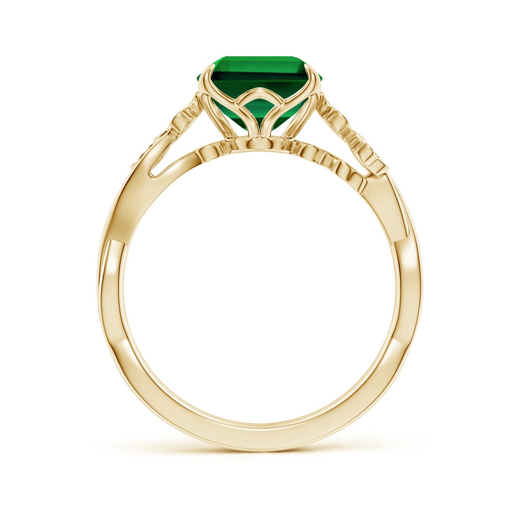 10x8mm Labgrown Lab-Grown Nature-Inspired Emerald-Cut Emerald Floral Engagement Ring in Yellow Gold - side 199