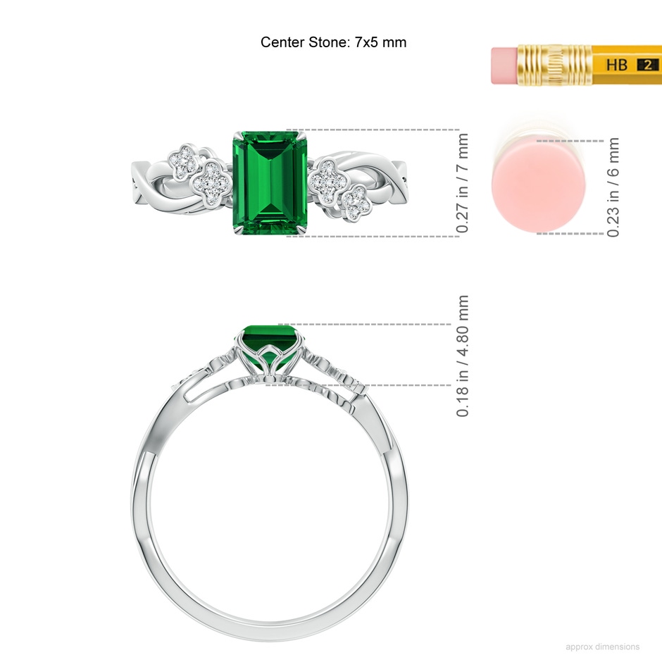 7x5mm Labgrown Lab-Grown Nature-Inspired Emerald-Cut Emerald Floral Engagement Ring in White Gold ruler