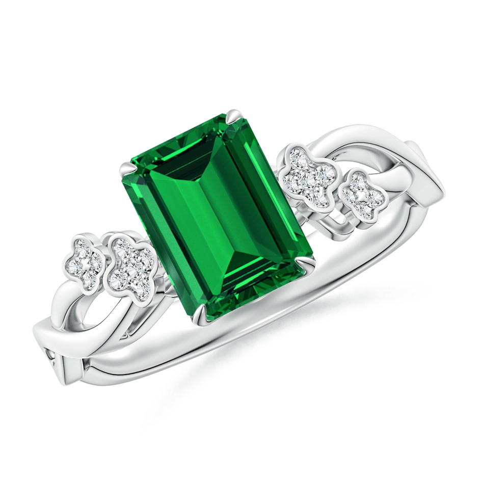 8x6mm Labgrown Lab-Grown Nature-Inspired Emerald-Cut Emerald Floral Engagement Ring in White Gold 