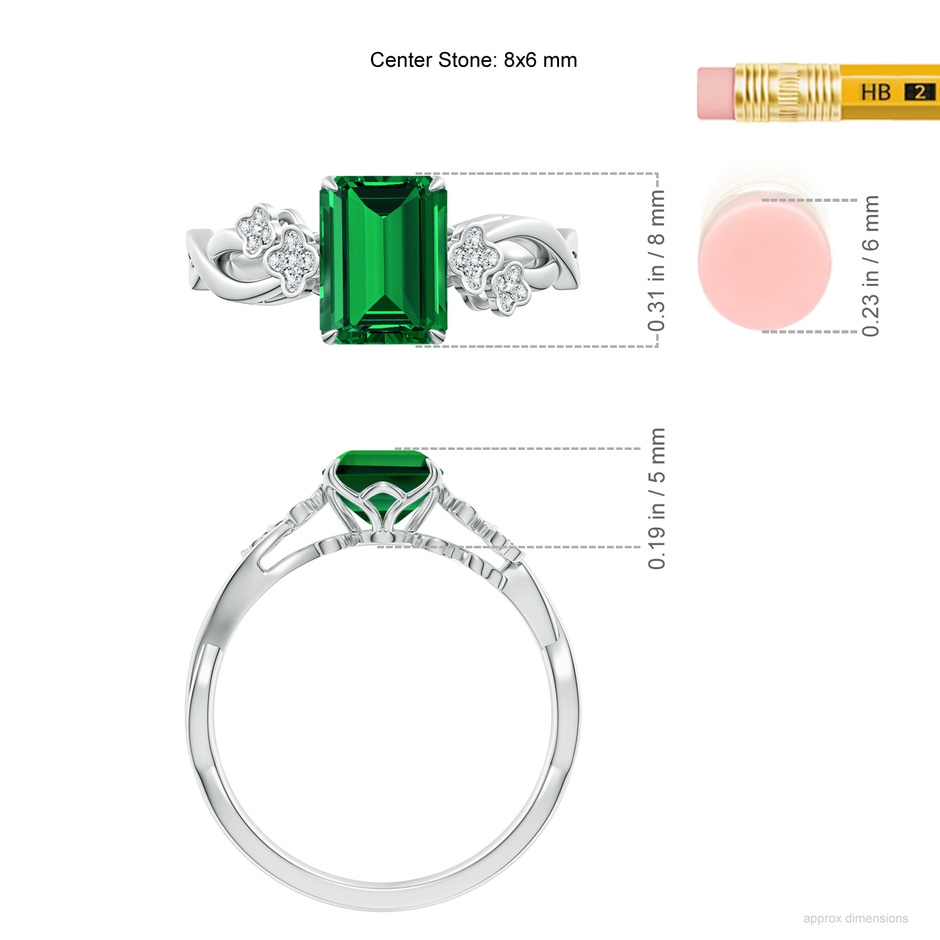 8x6mm Labgrown Lab-Grown Nature-Inspired Emerald-Cut Emerald Floral Engagement Ring in White Gold ruler