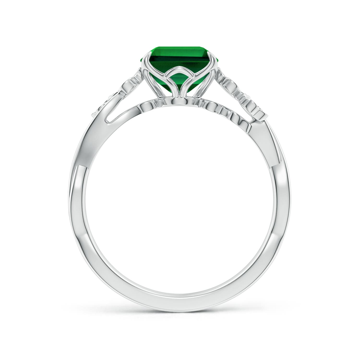 9x7mm Labgrown Lab-Grown Nature-Inspired Emerald-Cut Emerald Floral Engagement Ring in White Gold