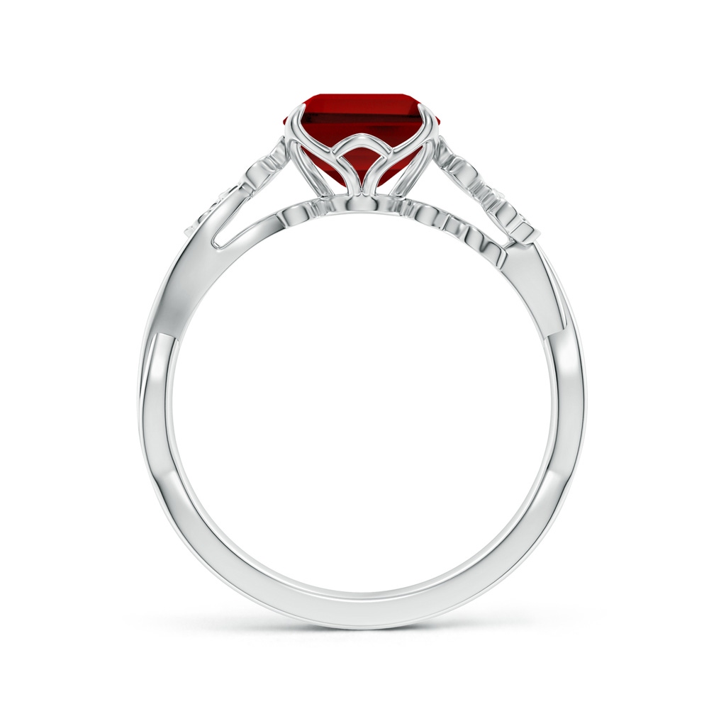 9x7mm Labgrown Lab-Grown Nature-Inspired Emerald-Cut Ruby Floral Engagement Ring in White Gold Side 199
