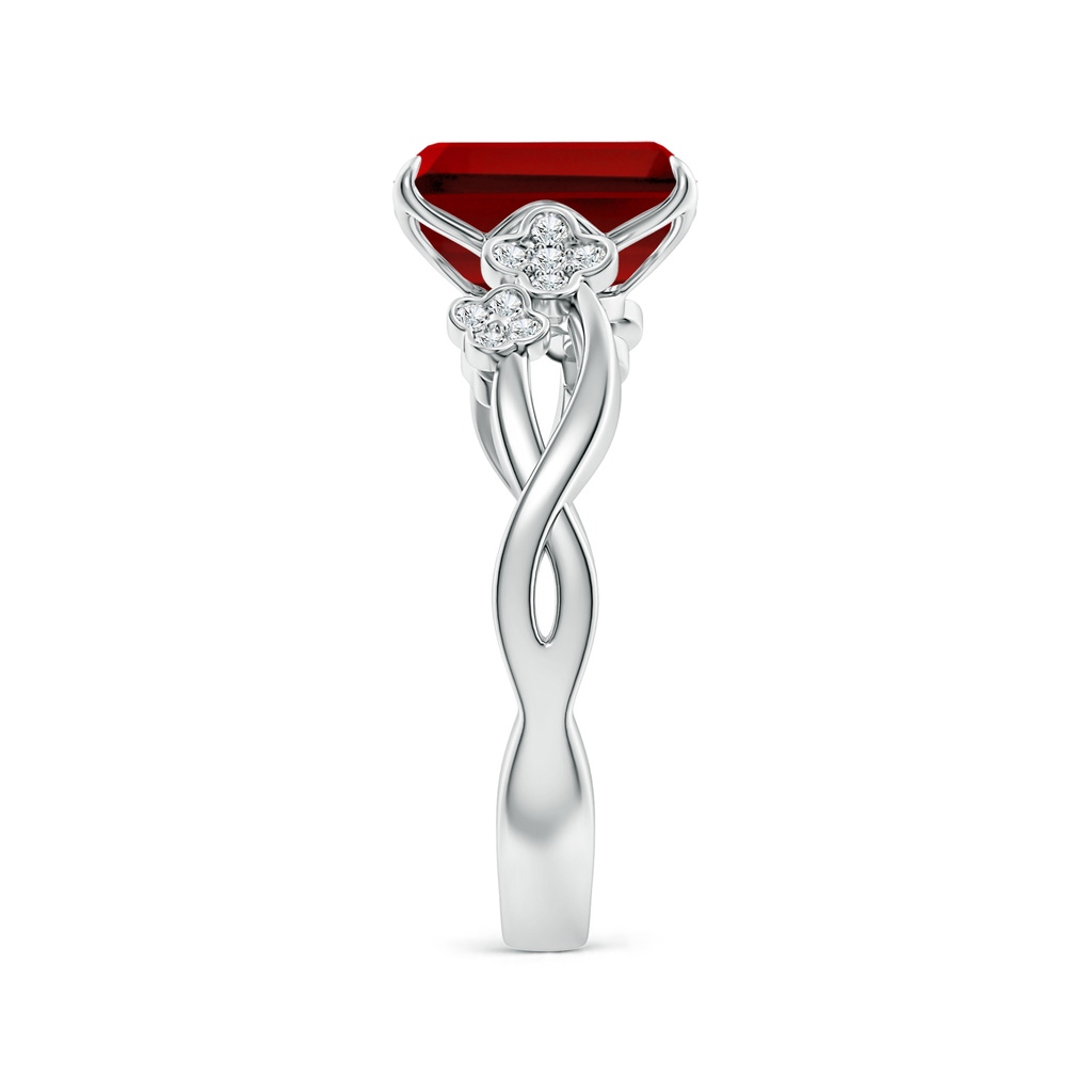 9x7mm Labgrown Lab-Grown Nature-Inspired Emerald-Cut Ruby Floral Engagement Ring in White Gold Side 299