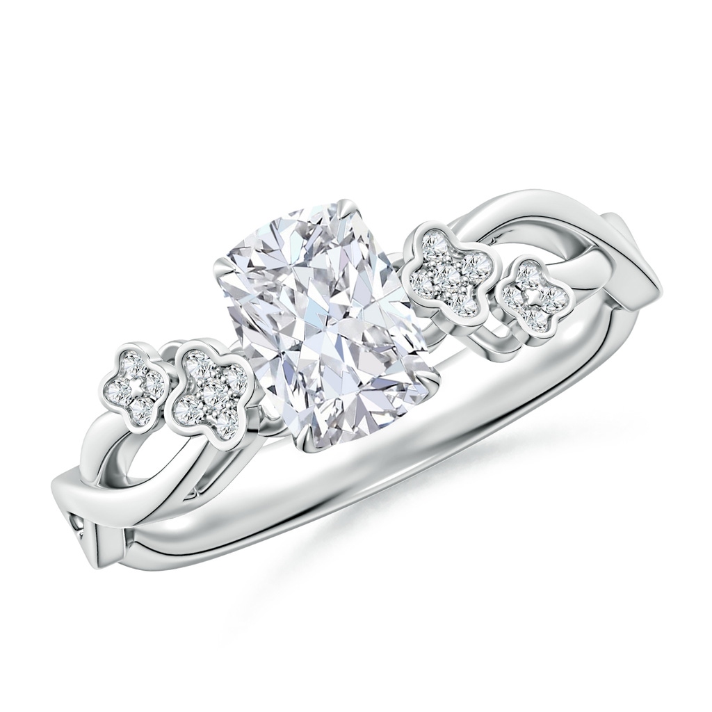 7x5mm FGVS Lab-Grown Nature-Inspired Cushion Rectangular Diamond Floral Engagement Ring in 18K White Gold