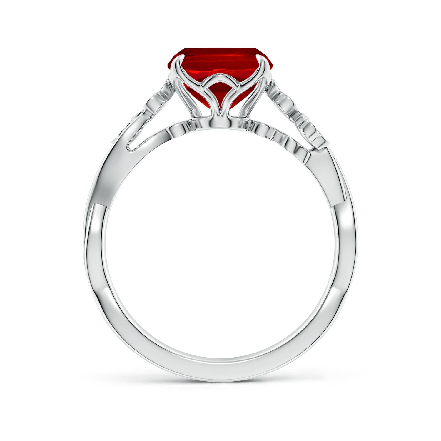 10x8mm Labgrown Lab-Grown Nature-Inspired Cushion Rectangular Ruby Floral Engagement Ring in 18K White Gold