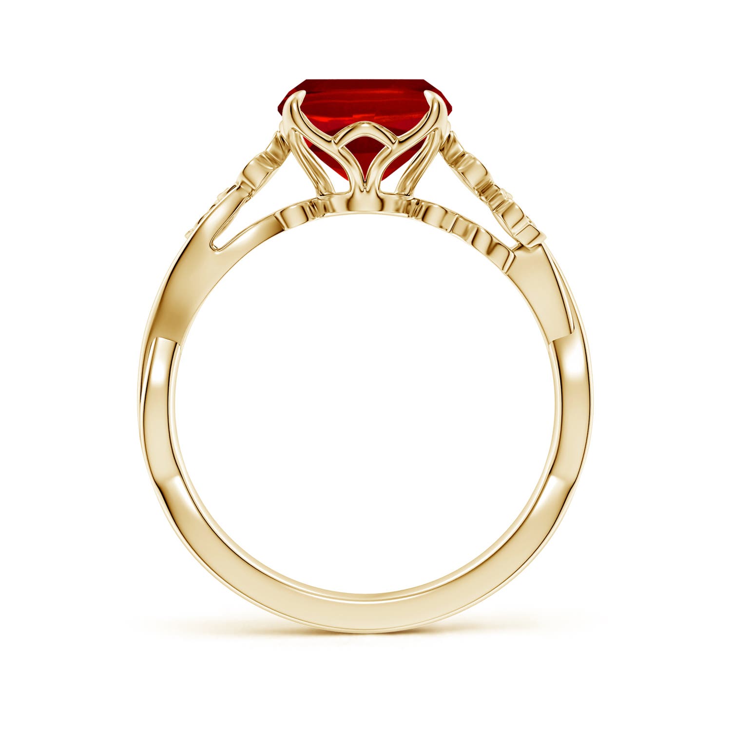 10x8mm Labgrown Lab-Grown Nature-Inspired Cushion Rectangular Ruby Floral Engagement Ring in 18K Yellow Gold