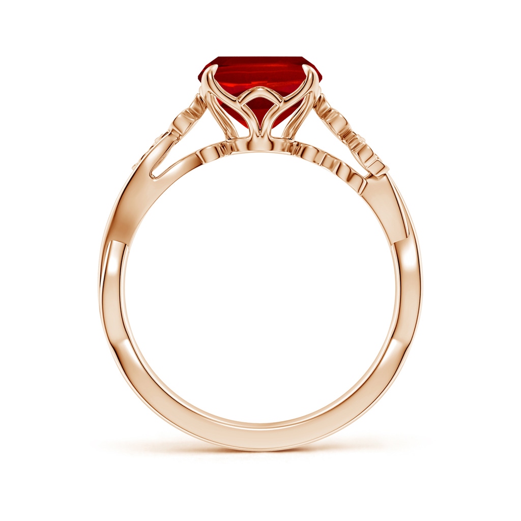 10x8mm Labgrown Lab-Grown Nature-Inspired Cushion Rectangular Ruby Floral Engagement Ring in Rose Gold - side 199