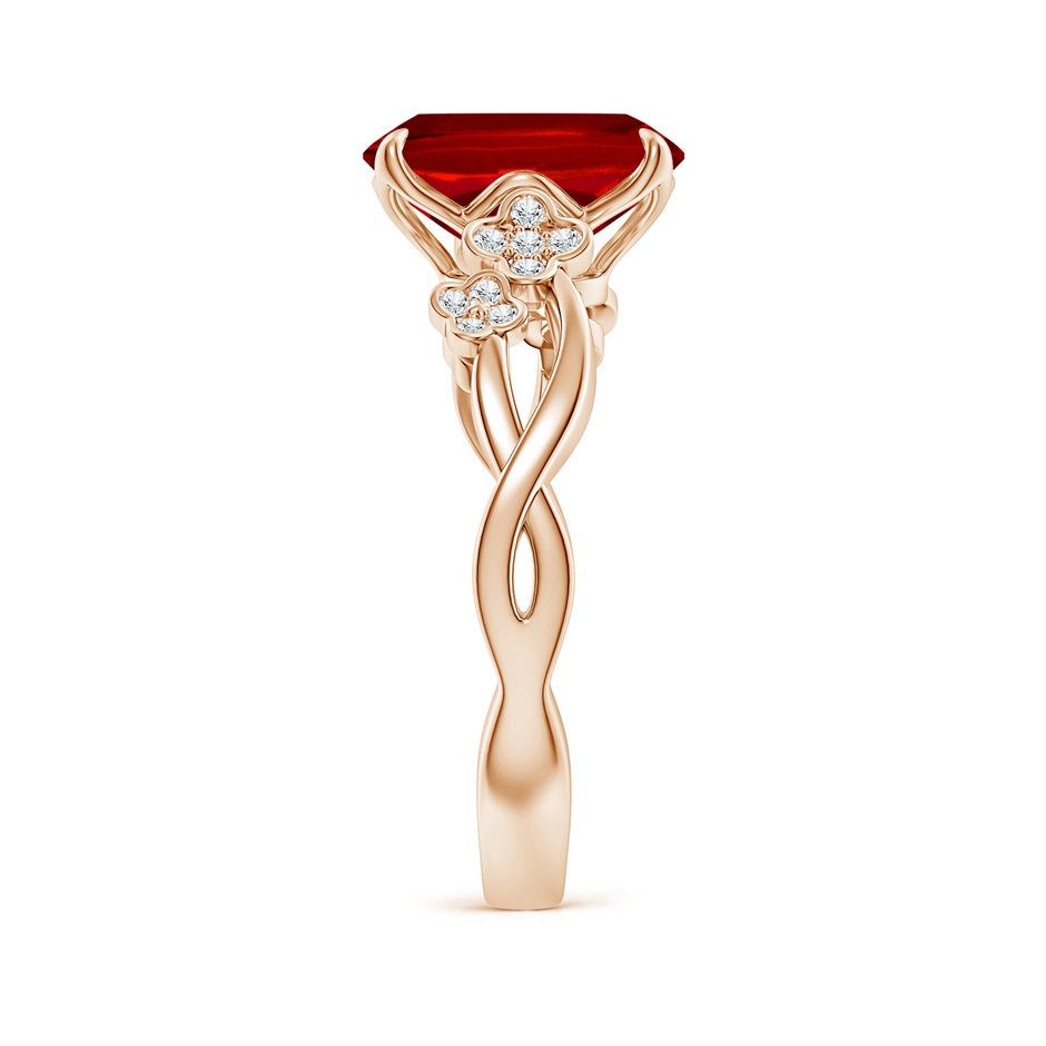 10x8mm Labgrown Lab-Grown Nature-Inspired Cushion Rectangular Ruby Floral Engagement Ring in Rose Gold side 299