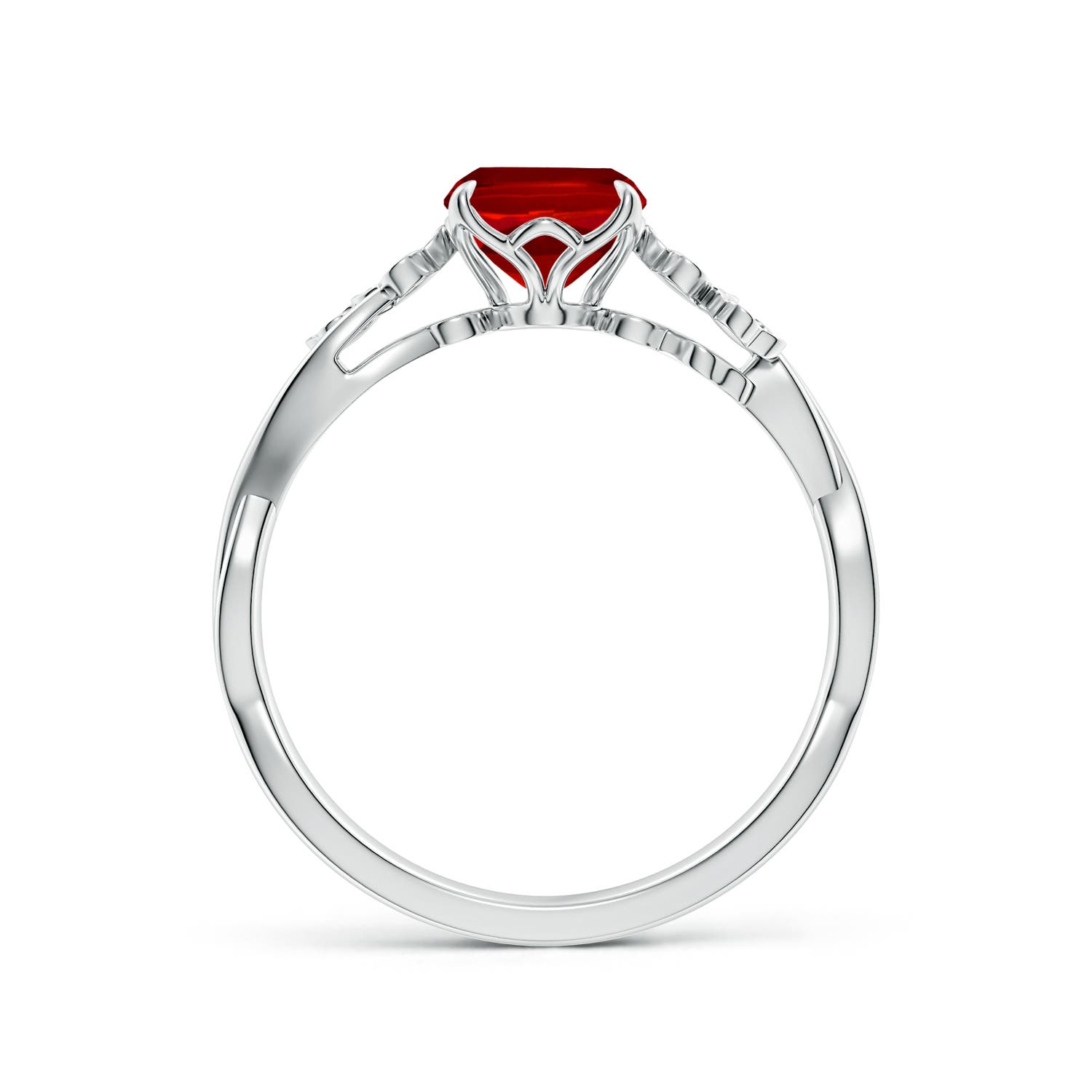 8x6mm Labgrown Lab-Grown Nature-Inspired Cushion Rectangular Ruby Floral Engagement Ring in 18CT White Gold - side 2