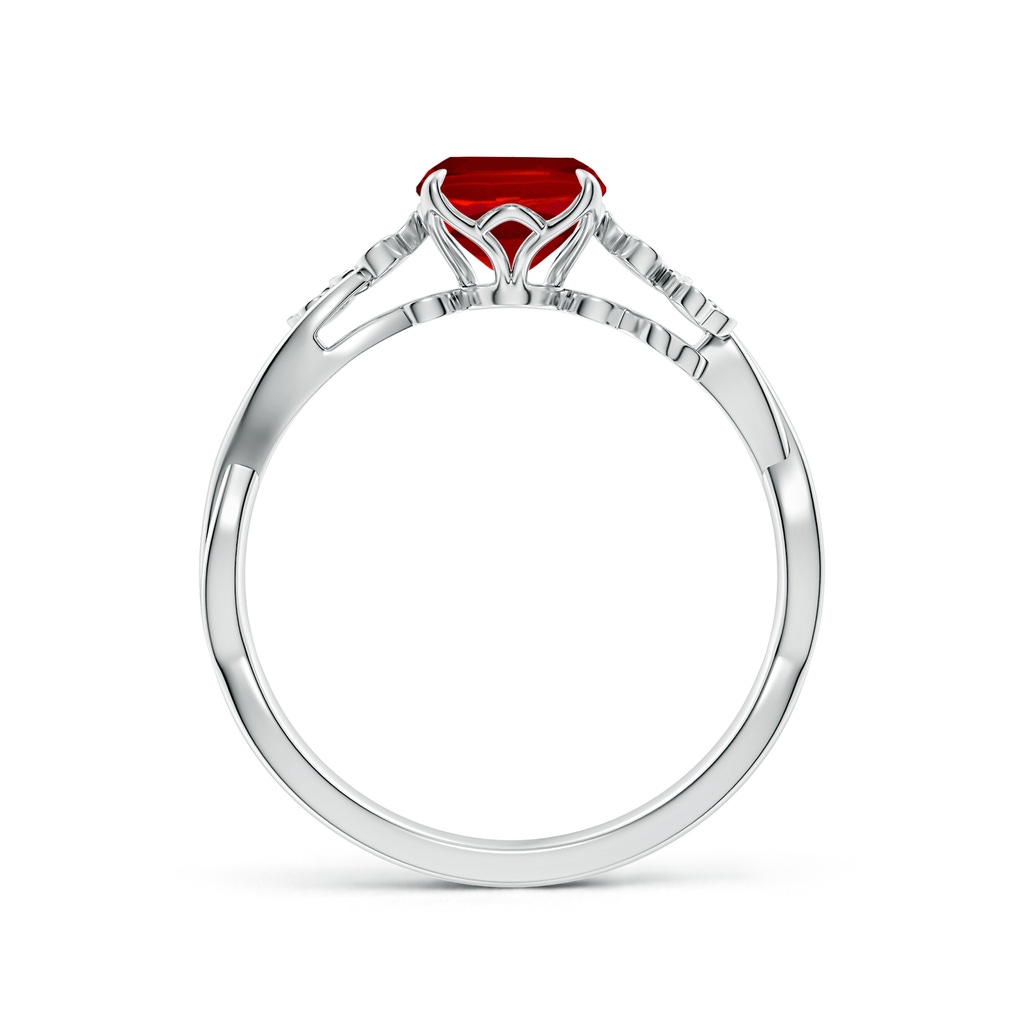 8x6mm Labgrown Lab-Grown Nature-Inspired Cushion Rectangular Ruby Floral Engagement Ring in 18K White Gold - side 199