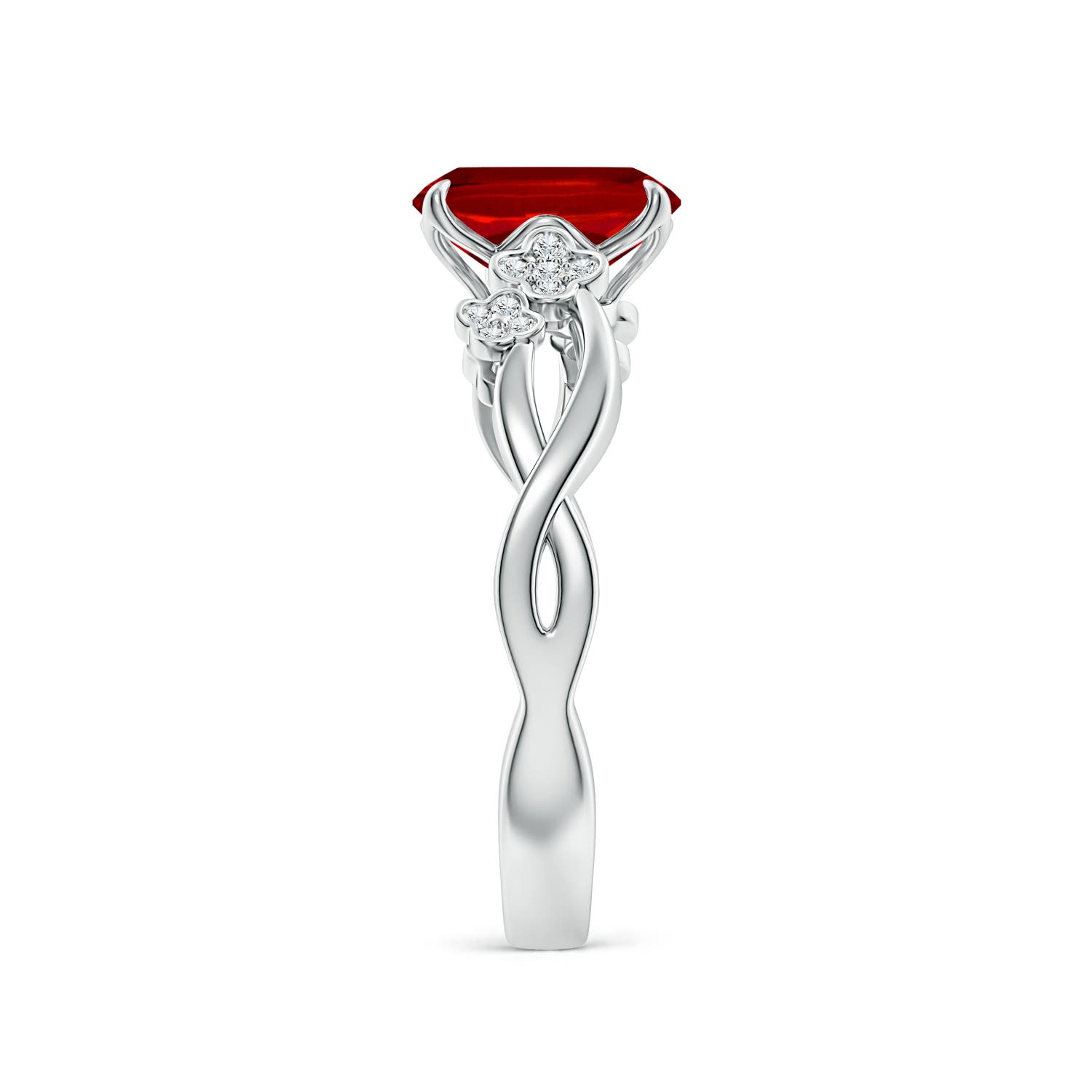 8x6mm Labgrown Lab-Grown Nature-Inspired Cushion Rectangular Ruby Floral Engagement Ring in 18CT White Gold - side 3