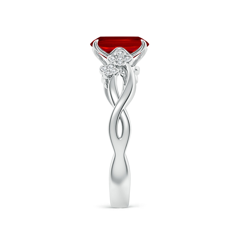 8x6mm Labgrown Lab-Grown Nature-Inspired Cushion Rectangular Ruby Floral Engagement Ring in 18K White Gold side 299