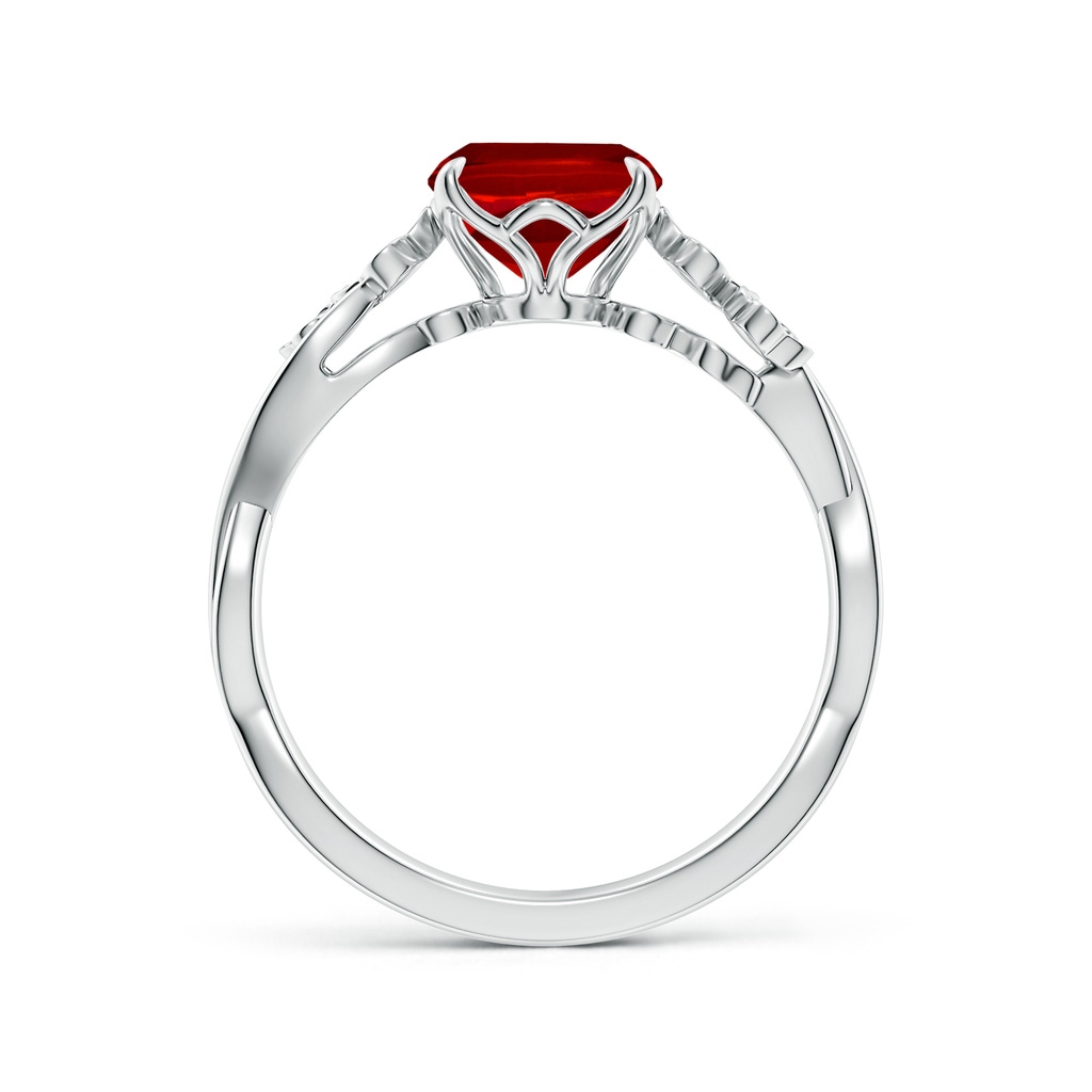 9x7mm Labgrown Lab-Grown Nature-Inspired Cushion Rectangular Ruby Floral Engagement Ring in White Gold - side 199