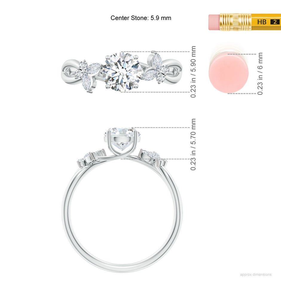 5.9mm FGVS Lab-Grown Round Diamond Butterfly Engagement Ring in P950 Platinum ruler