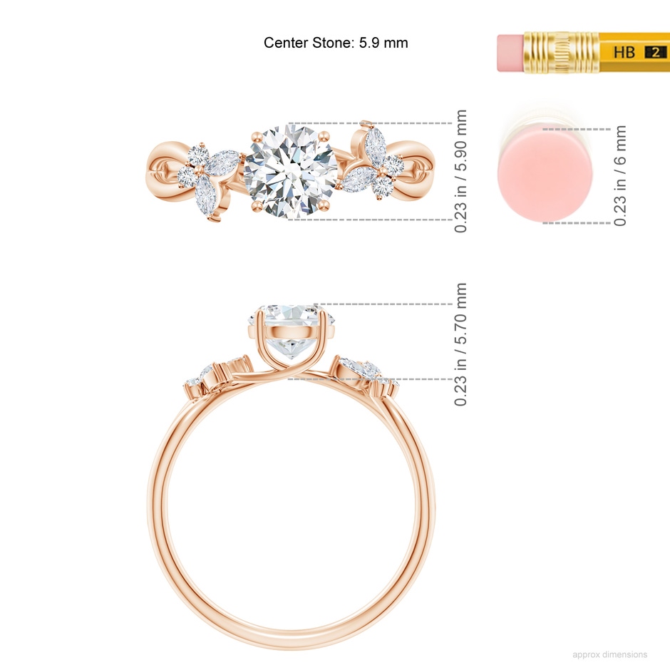 5.9mm FGVS Lab-Grown Round Diamond Butterfly Engagement Ring in Rose Gold ruler