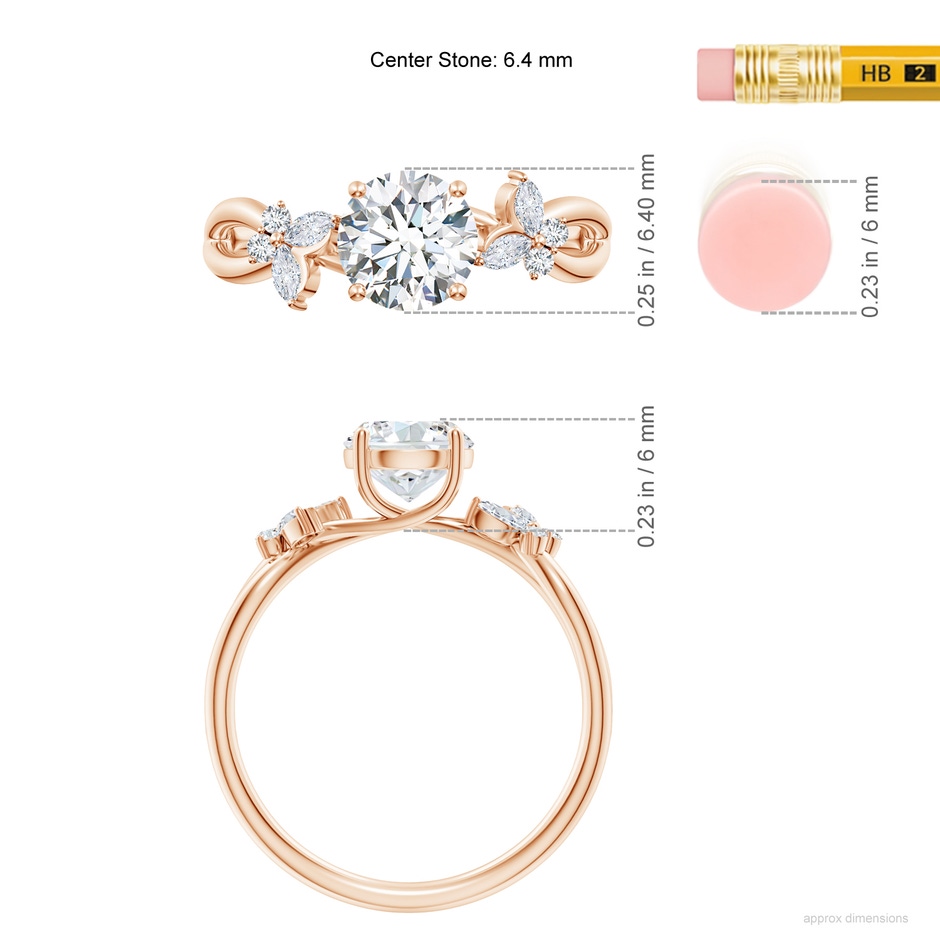6.4mm FGVS Lab-Grown Round Diamond Butterfly Engagement Ring in Rose Gold ruler