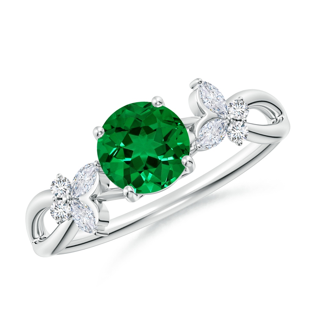 6mm Labgrown Lab-Grown Round Emerald Butterfly Engagement Ring in P950 Platinum