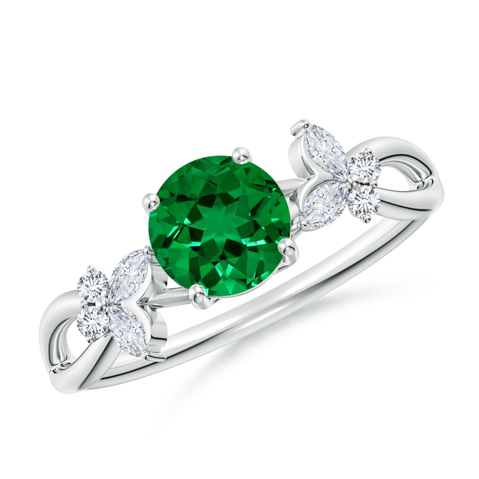 6mm Labgrown Lab-Grown Round Emerald Butterfly Engagement Ring in P950 Platinum 