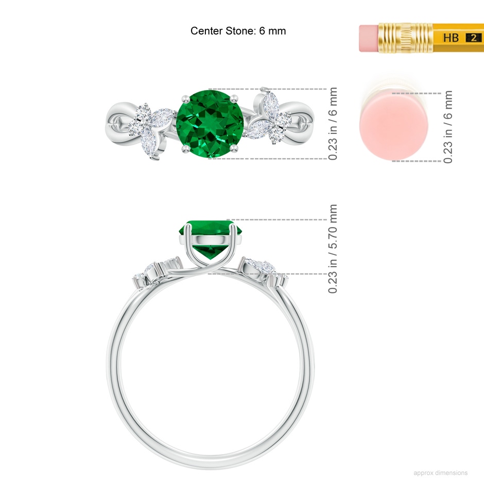 6mm Labgrown Lab-Grown Round Emerald Butterfly Engagement Ring in P950 Platinum ruler