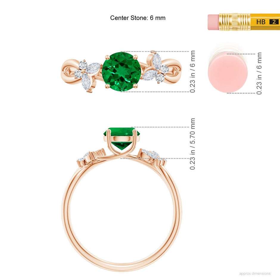 6mm Labgrown Lab-Grown Round Emerald Butterfly Engagement Ring in Rose Gold ruler
