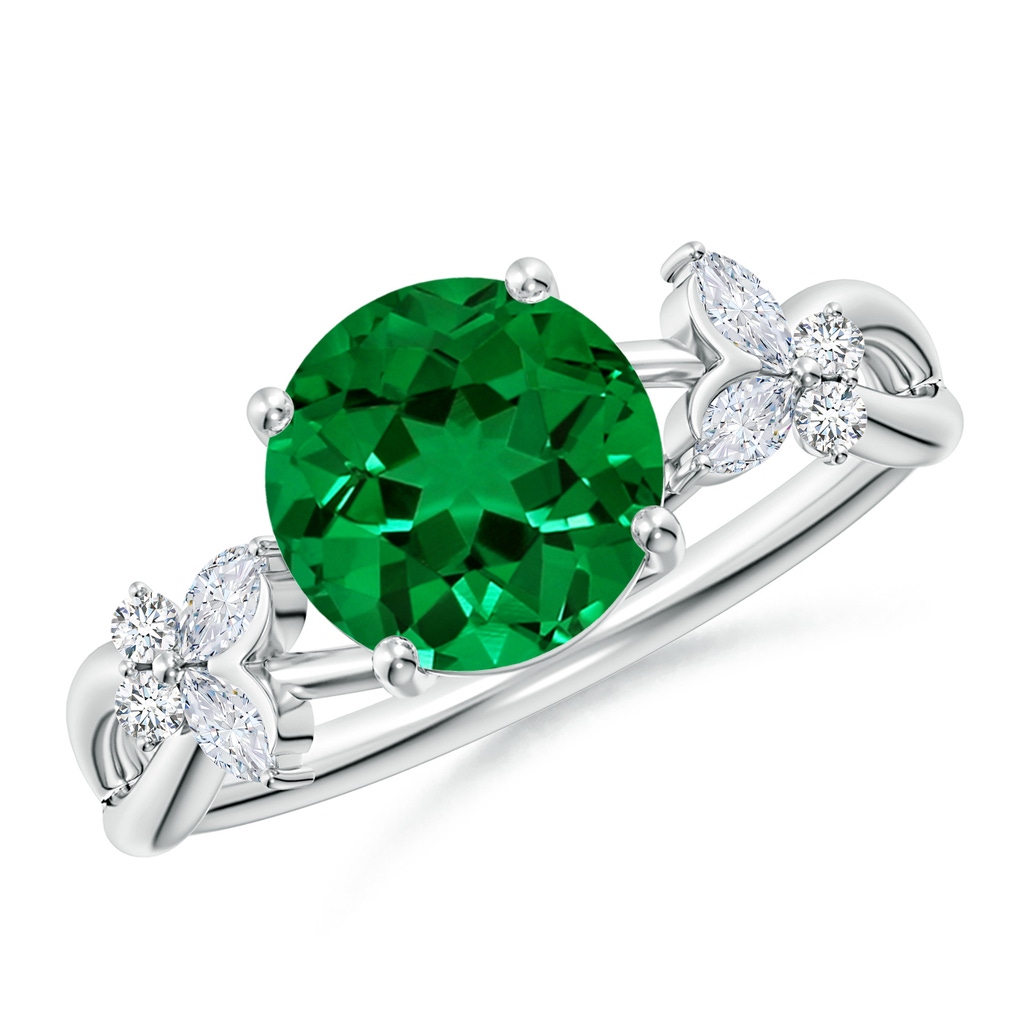 8mm Labgrown Lab-Grown Round Emerald Butterfly Engagement Ring in 18K White Gold