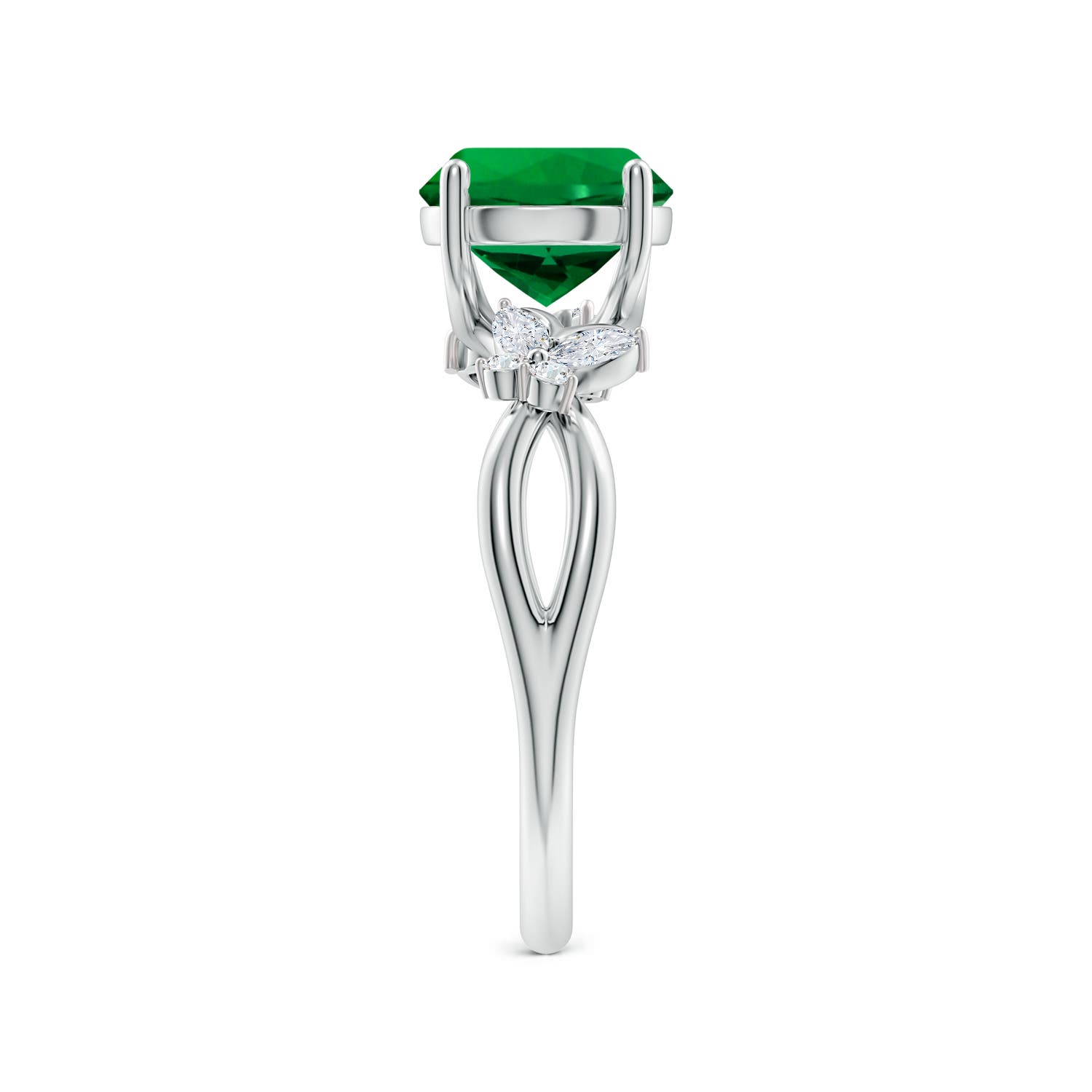 8mm Labgrown Lab-Grown Round Emerald Butterfly Engagement Ring in 18CT White Gold - side 4