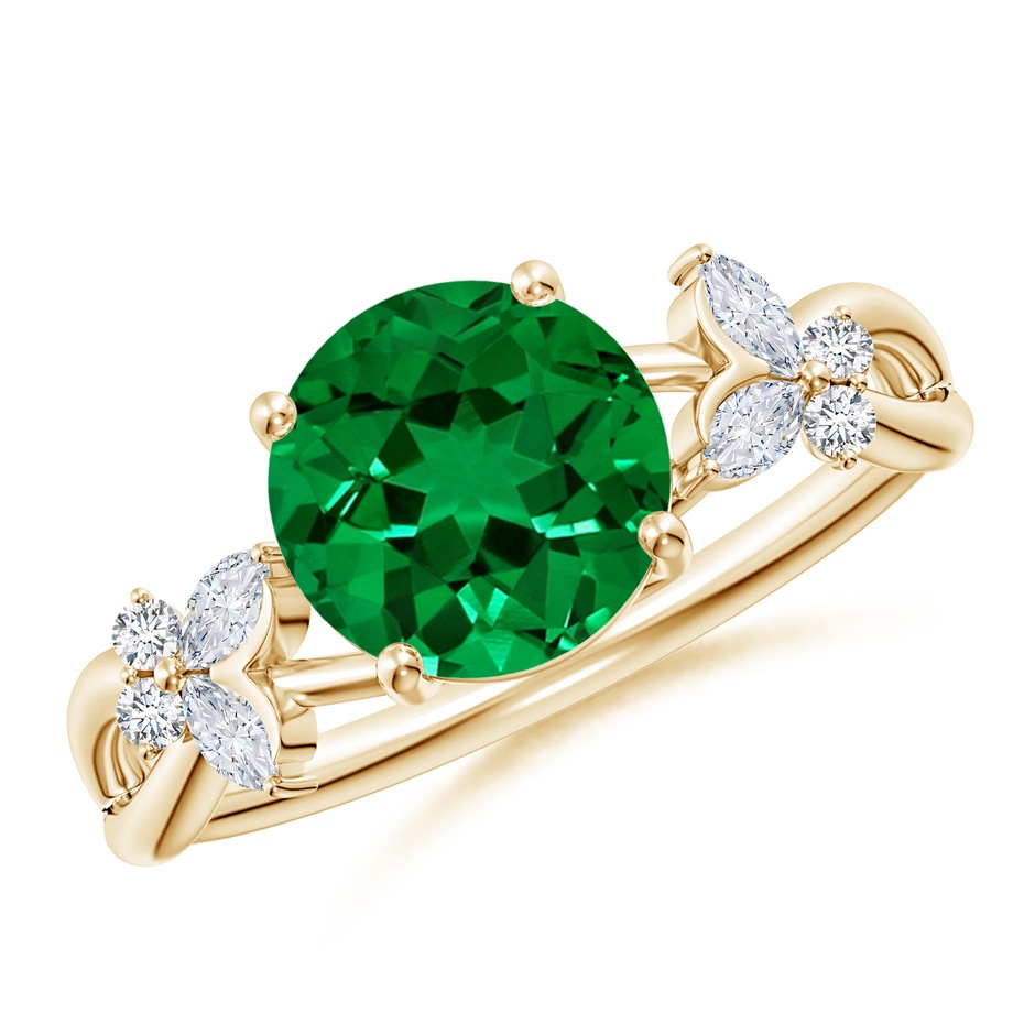 8mm Labgrown Lab-Grown Round Emerald Butterfly Engagement Ring in Yellow Gold 