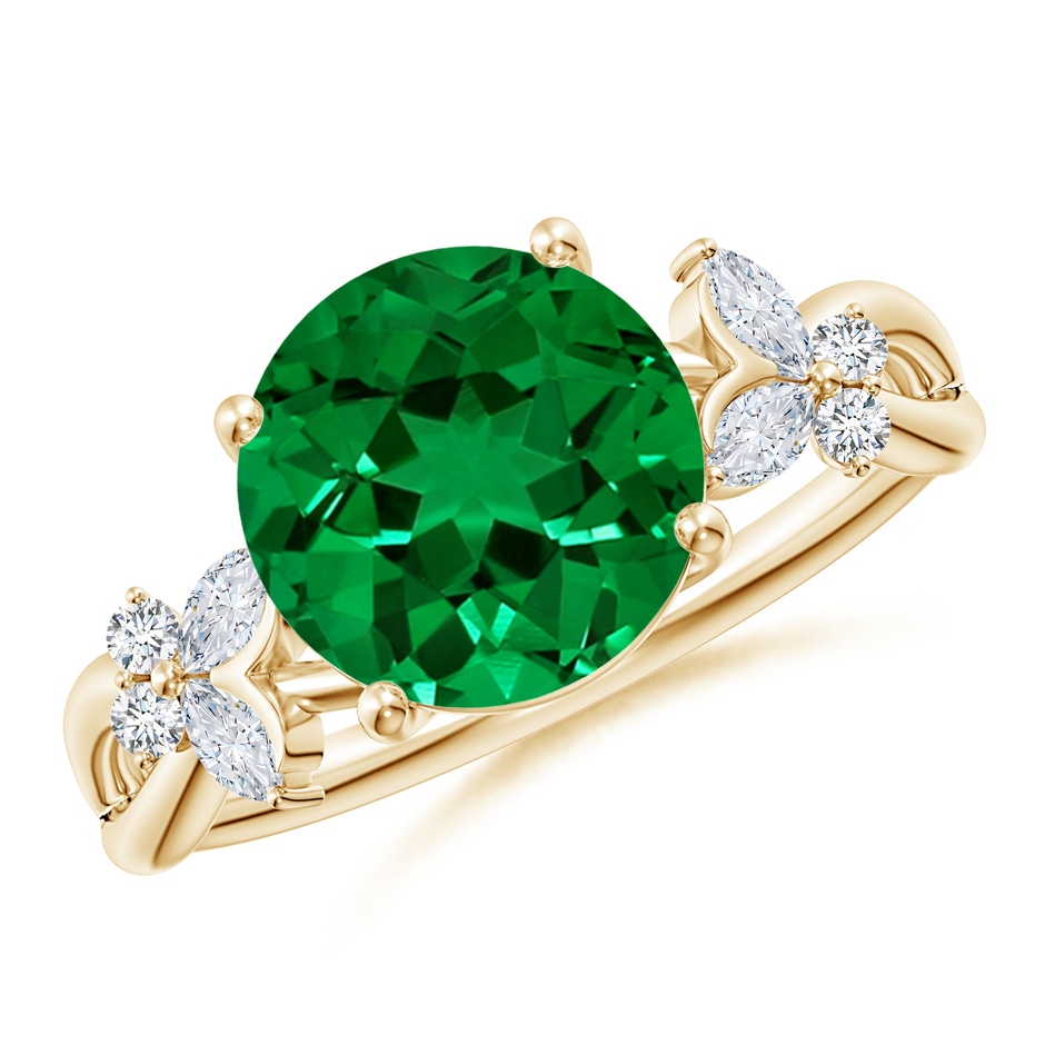 9mm Labgrown Lab-Grown Round Emerald Butterfly Engagement Ring in 18K Yellow Gold 