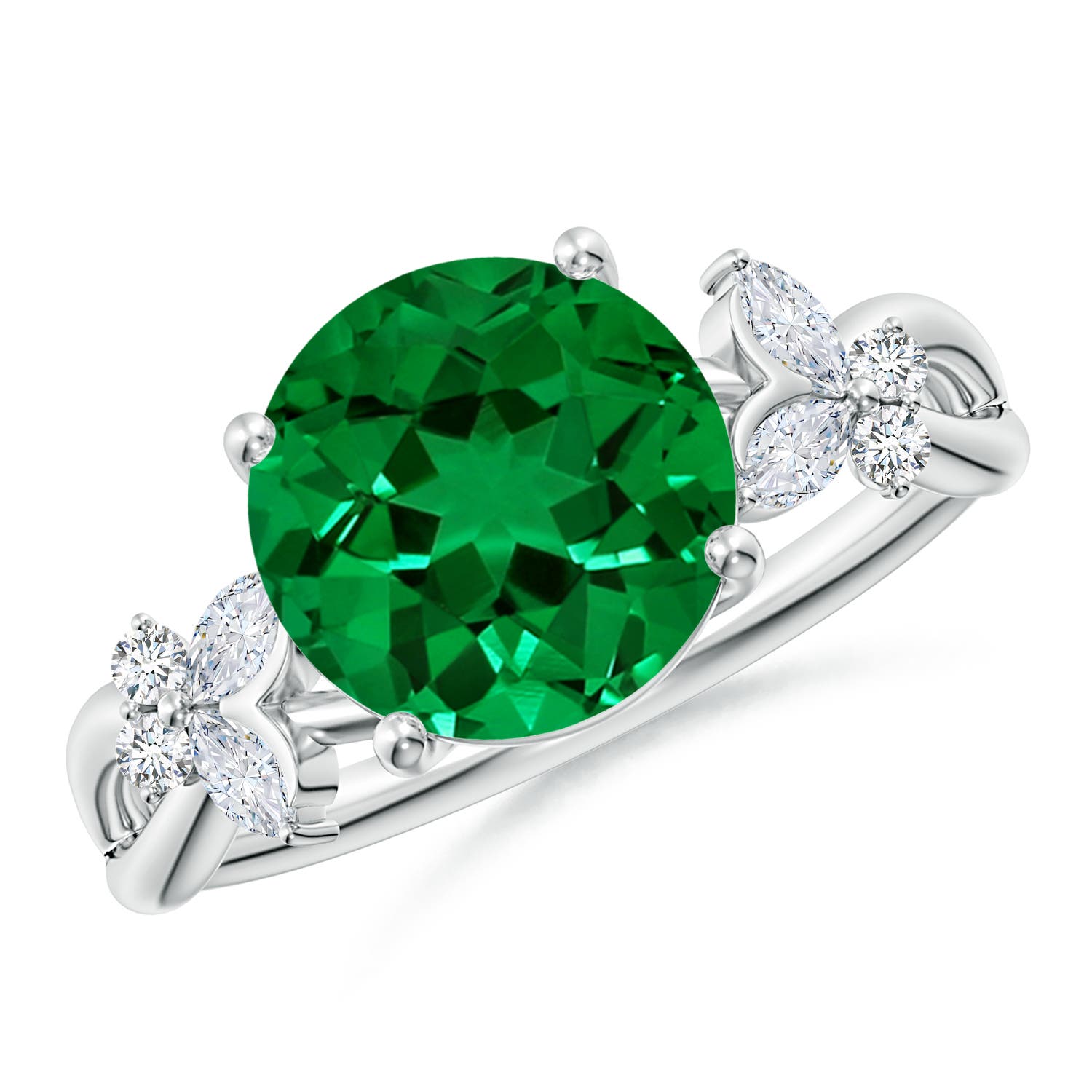 9mm Labgrown Lab-Grown Round Emerald Butterfly Engagement Ring in P950 Platinum
